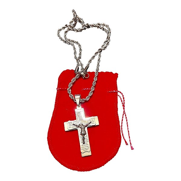 COLAR CORRENTE BAIANO AÇO INOX TRANÇADA crucifixo ORAÇÃO