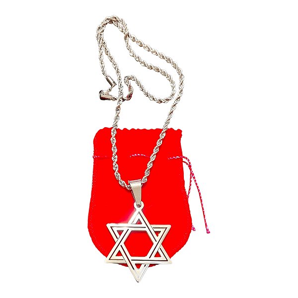 COLAR CORRENTE BAIANO AÇO INOX TRANÇADA Estrela Davi grande