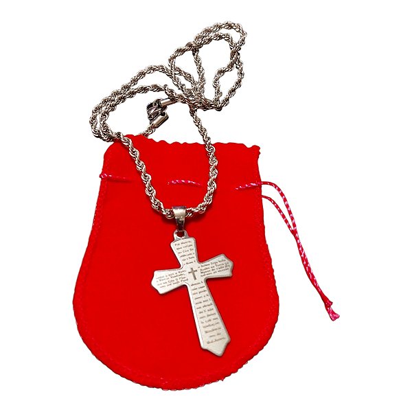 COLAR cordão CORRENTE BAIANO AÇO INOX TRANÇADA CRUZ ORAÇÃO