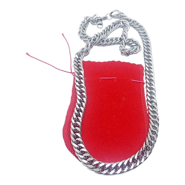 Corrente Cordão colar Grumet Elo Duplo Aço Inox Grossa 60 cm
