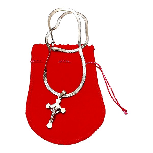 COLAR corrente AÇO INOX Snake 45 cm pingente crucifixo jesus