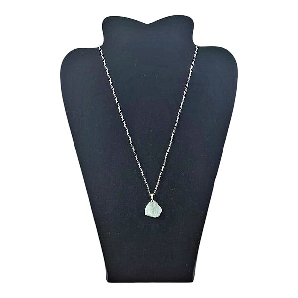 Colar CORRENTE Aço Inox Pingente Pedra Bruta Água Marinha