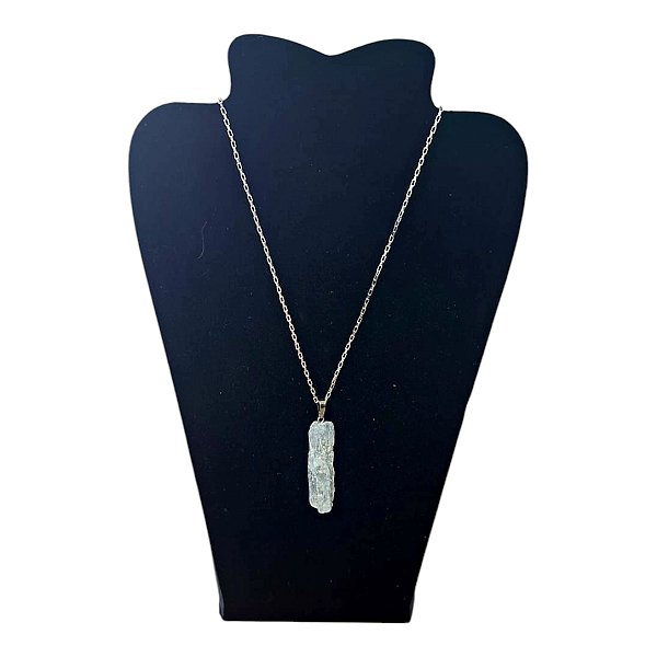 Colar CORRENTE Aço Inox Pingente Pedra Bruta Cianita Azul