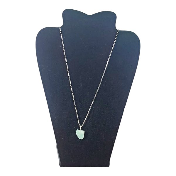 Colar CORRENTE Aço Inox Pingente Pedra Bruta Quartzo Verde