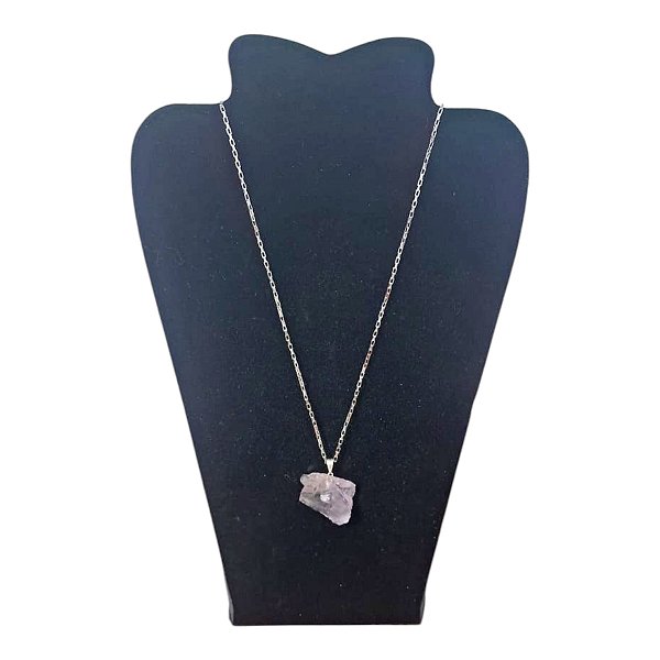 Colar CORRENTE Aço Inox Pingente Pedra Bruta Ametista