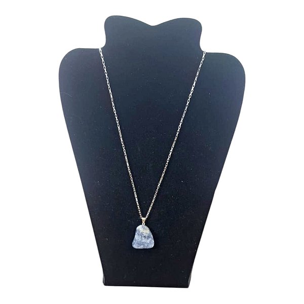 Colar CORRENTE Aço Inox Pingente Pedra Rolada Quartzo Azul