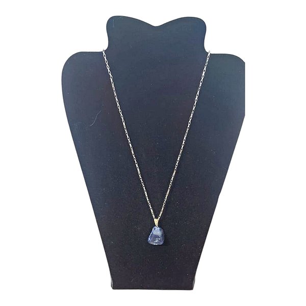 Colar CORRENTE Aço Inox Pingente Pedra Rolada Sodalita