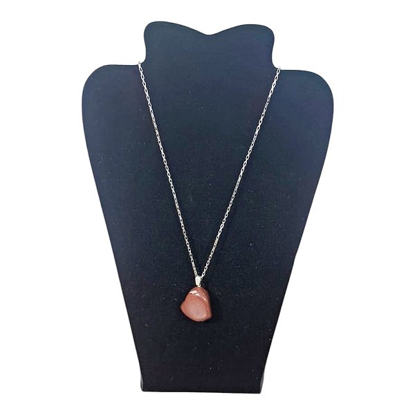 Colar CORRENTE Aço Inox Pingente Pedra Rolada Jaspe Vermelho