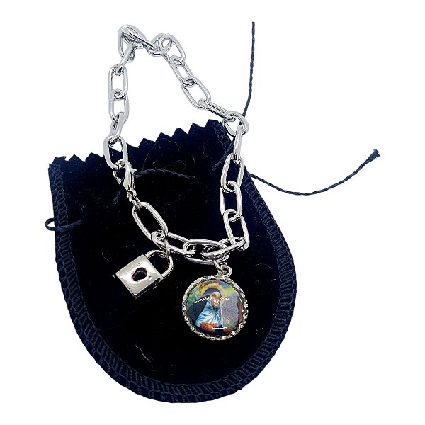 Pulseira aço inox santa rita de cassia cadeado Consagração