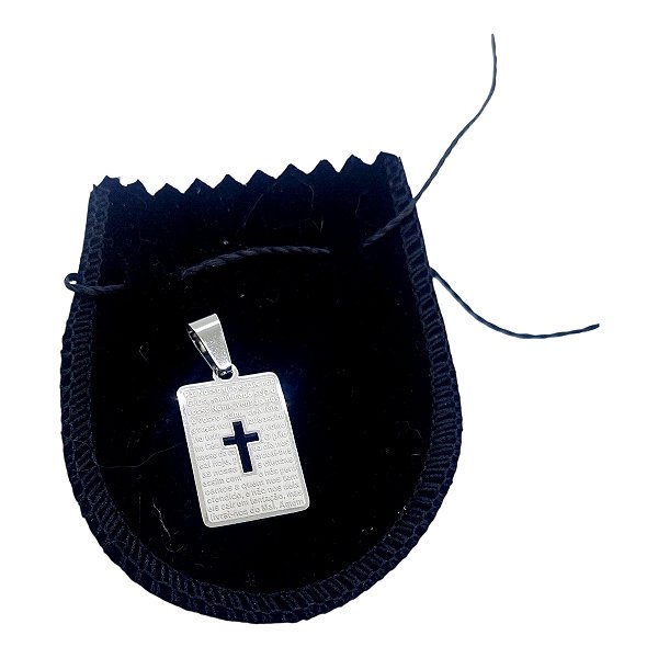 Pingente Oração Pai Nosso RELEVO E Cruz Vazada PRATA 3,5 CM