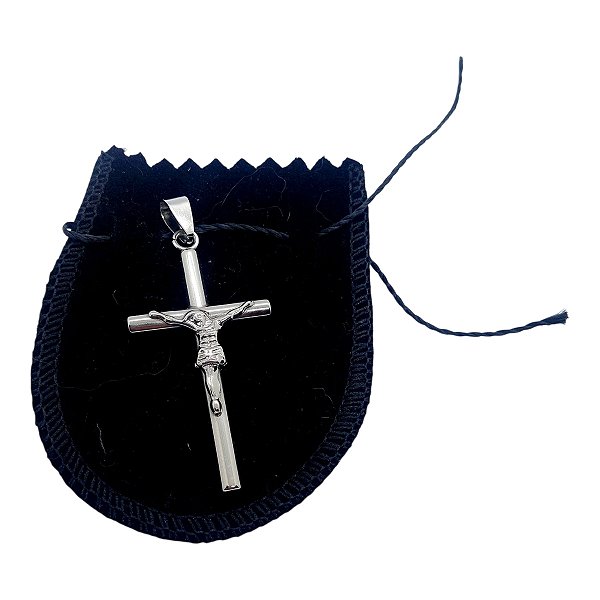 Pingente Aço Inox cirurgico crucifixo Cruz jesus prata 5 cm