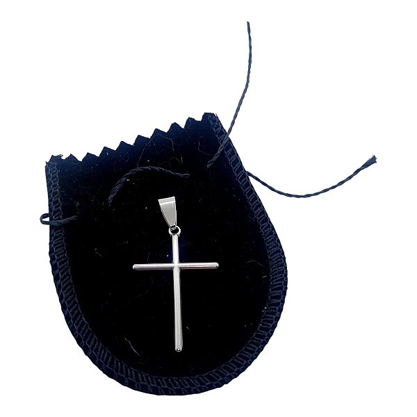 Pingente religioso Aço cirurgico Inox Cruz lisa 4 cm prata
