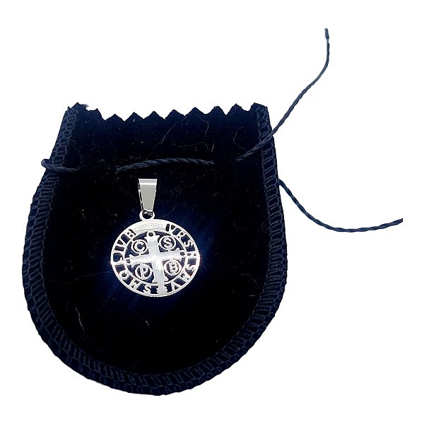 Pingente Aço Inox MEDALHA SÃO BENTO VAZADO 2 CM PRATA santo