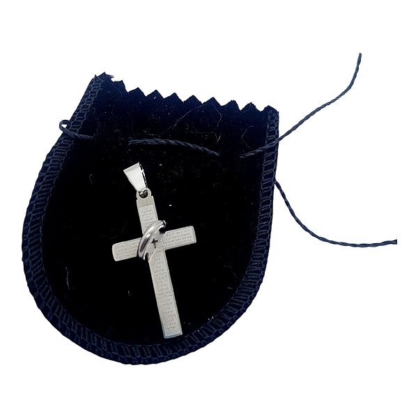 Pingente Aço Inox argola Cruz Oração Pai Nosso crucifixo