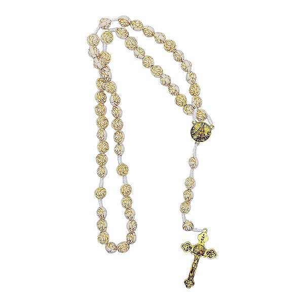 Terço FLORZINHA Nossa Senhora Aparecida contas 10 mm BRANCO