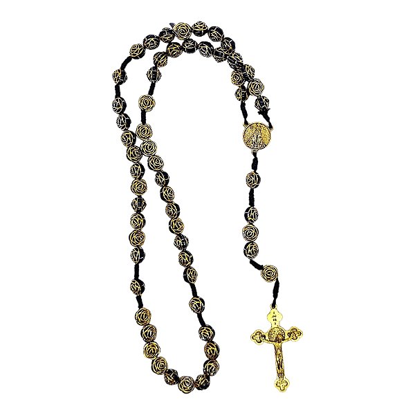 Terço FLORZINHA Nossa Senhora Aparecida contas 10 mm PRETO