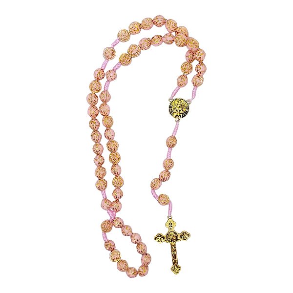 Terço FLORZINHA Nossa Senhora Aparecida contas 10 mm ROSA