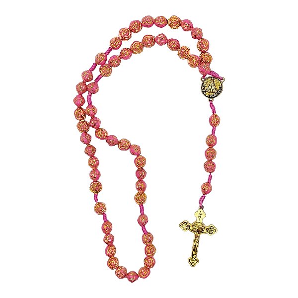 Terço FLORZINHA Nossa Senhora Aparecida contas 10 mm PINK