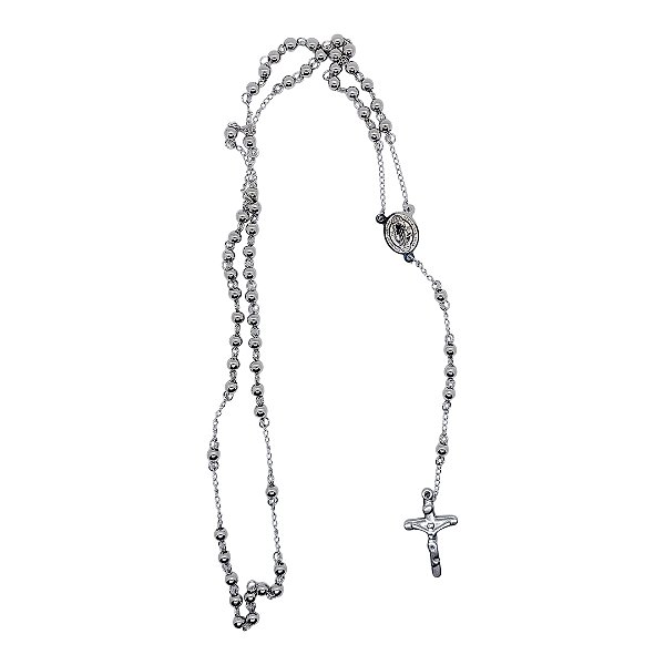 Terço colar aço inox Medalha santo SÃO BENTO contas de 5 mm