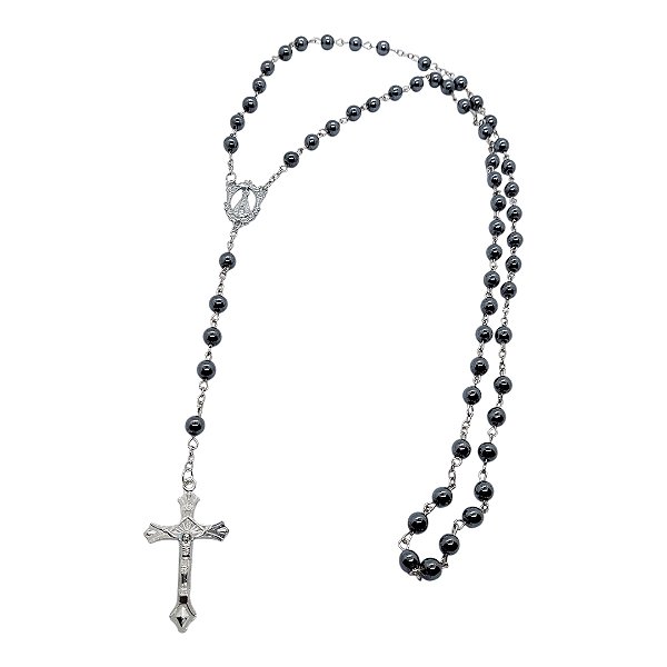 Terço hematita Medalha DE nossa senhora aparecida CONTA 6MM