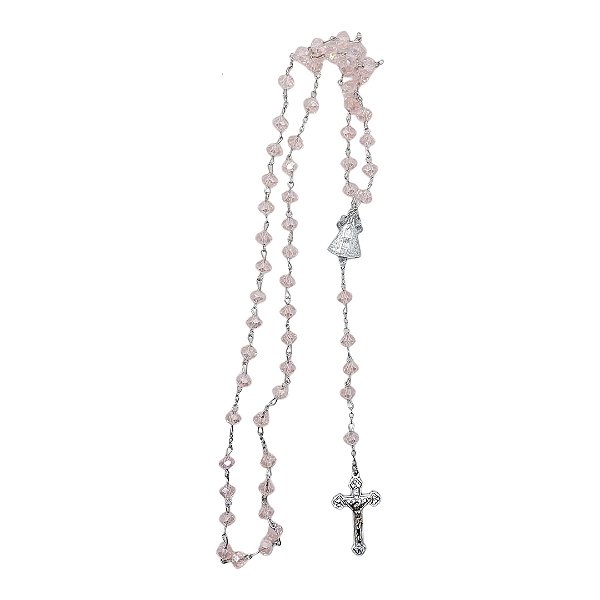 TERÇO NOSSA SENHORA APARECIDA CRISTAL ROSA metal 53cmx 8mm