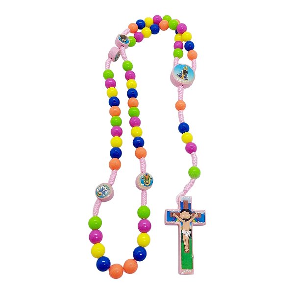 TERÇO ROSA INFANTIL NOSSA SENHORA APARECIDA CONTAS COLORIDAS
