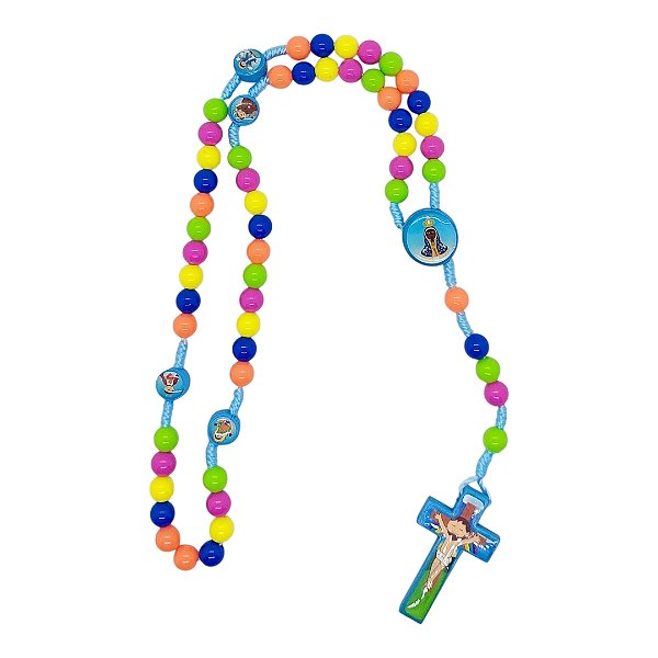 TERÇO AZUL INFANTIL NOSSA SENHORA APARECIDA CONTAS COLORIDAS