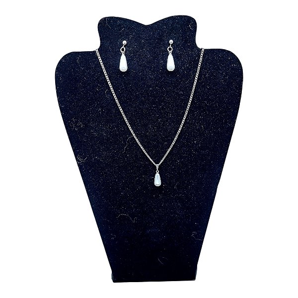 Conjunto CHOKER Colar Brinco Aço Inox Pérola Gota Dágua 6MM