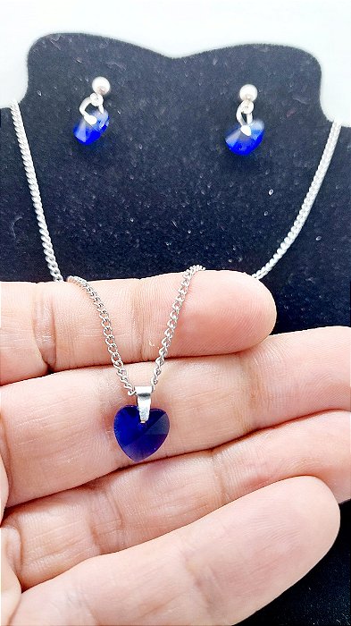 Conjunto Colar Brinco zircônia Ponto De Luz CORAÇÃO Aço Inox