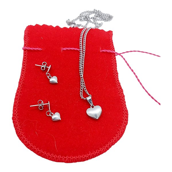 Conjunto Feminino AÇO INOX CHOKER Colar Brinco CORAÇÃO PRATA