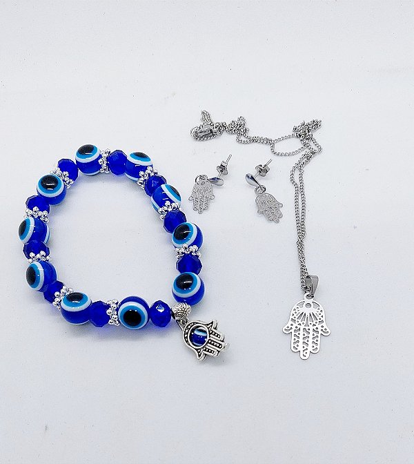 Conjunto AÇO INOX Colar Brinco PULSEIRA Mão de Fátima Hamsa