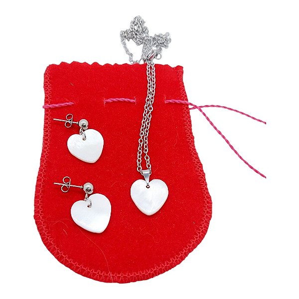 Conjunto Feminino AÇO INOX CHOKER Colar Brinco CORAÇÃO PEROL