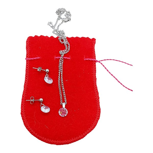 Conjunto FEMININO Ponto Luz zircônia AÇO INOX Colar Brinco