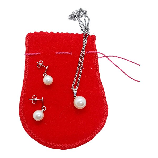 Conjunto Aço Inox Feminino GARGANTILHA Colar Brinco Pérolas