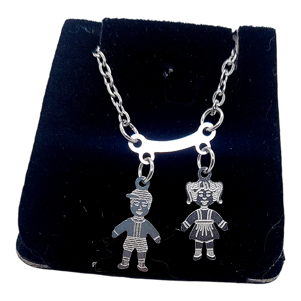 Colar CHOKER AÇO INOX Mamãe Mãe 2 FilhoS CASAL Canga PRATA
