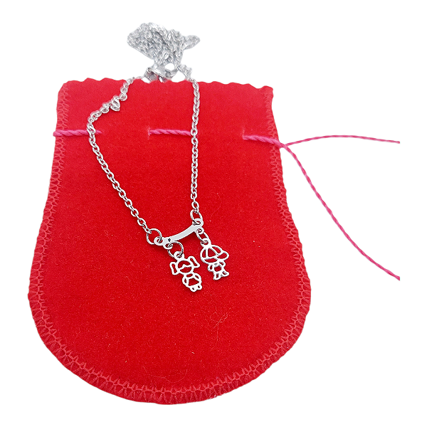 Colar CHOKER AÇO INOX Mãe 2 Filhos CASAL VAZADO FEMININO