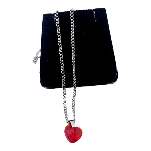 Colar CHOKER FEMININO AÇO INOX Ponto De Luz CORAÇÃO VERMELHO