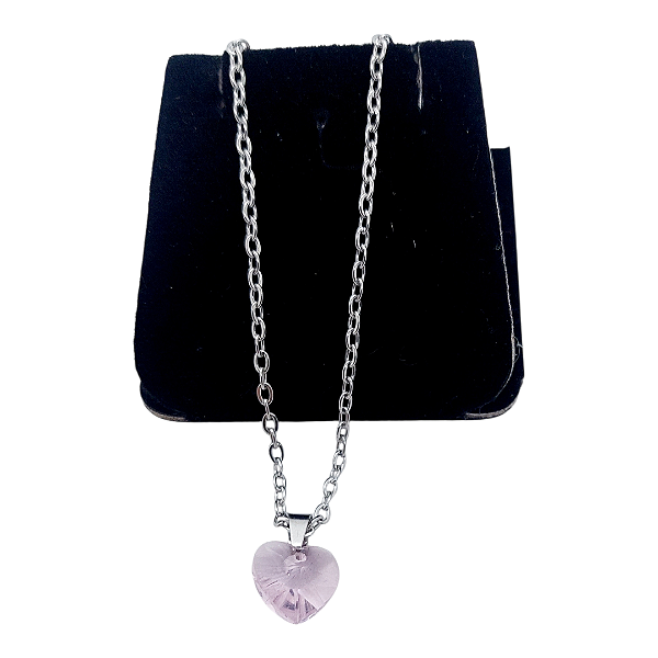 Colar CHOKER FEMININO AÇO INOX CORAÇÃO PEDRA zirconia ROSA