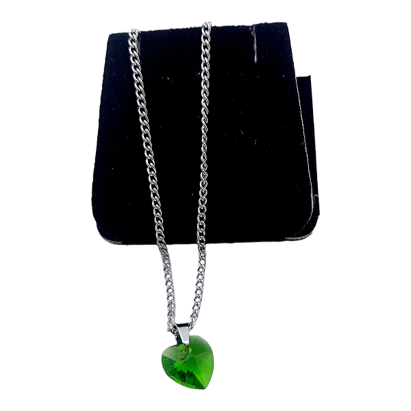 Colar CHOKER FEMININO AÇO INOX Ponto De Luz CORAÇÃO VERDE
