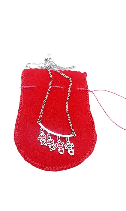Colar CHOKER AÇO INOX Mãe 2 MENINAS 2 MeninO 4 FILHOS PRATA