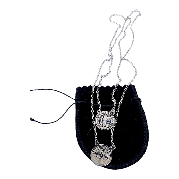 colar Escapulário religioso aço inox santo medalha São Bento