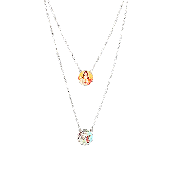 colar Escapulário aço inox Sagrado Coração x são jorge santo