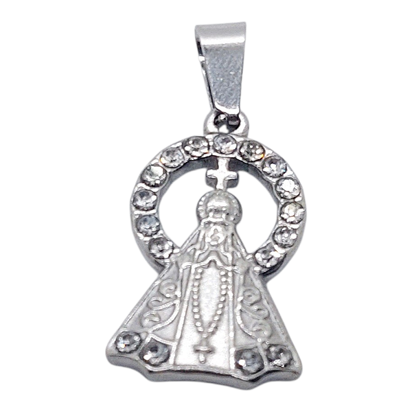 PINGENTE AÇO INOX NOSSA SENHORA APARECIDA CRAVEJADO