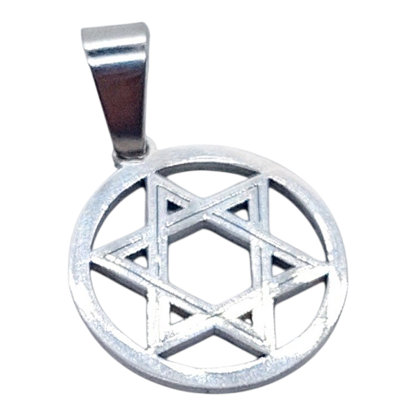 Pingente Aço inox medalha Estrela de Davi Salomão circulo