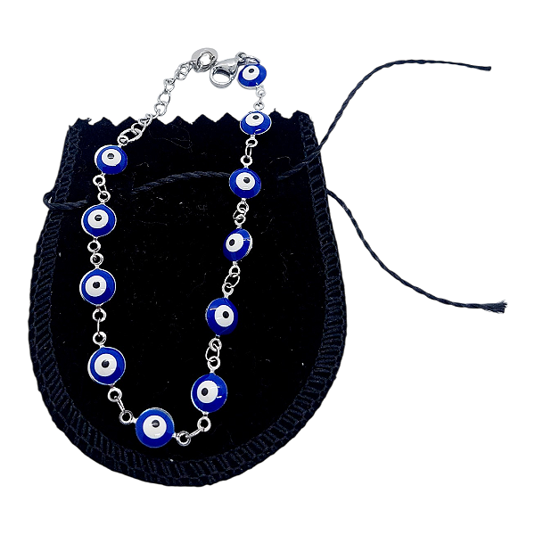 Pulseira Aço Inox Olho Grego 20cm delicada PROTEÇÃO PRATA