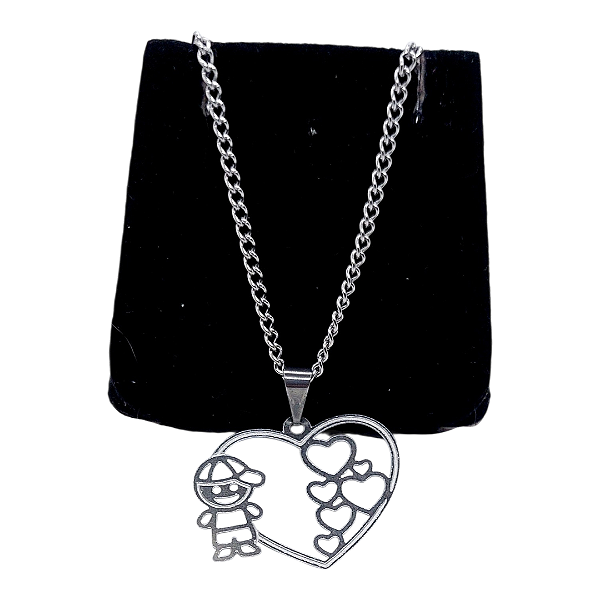 Colar CHOKER AÇO INOX Mamãe Mãe CORAÇÃO MENINO FILHO