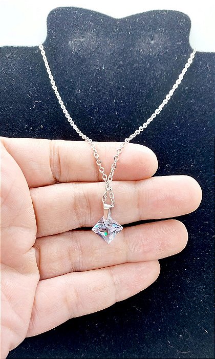 COLAR CHOKER FEMININO AÇO INOX Ponto Luz QUADRADO zircônia