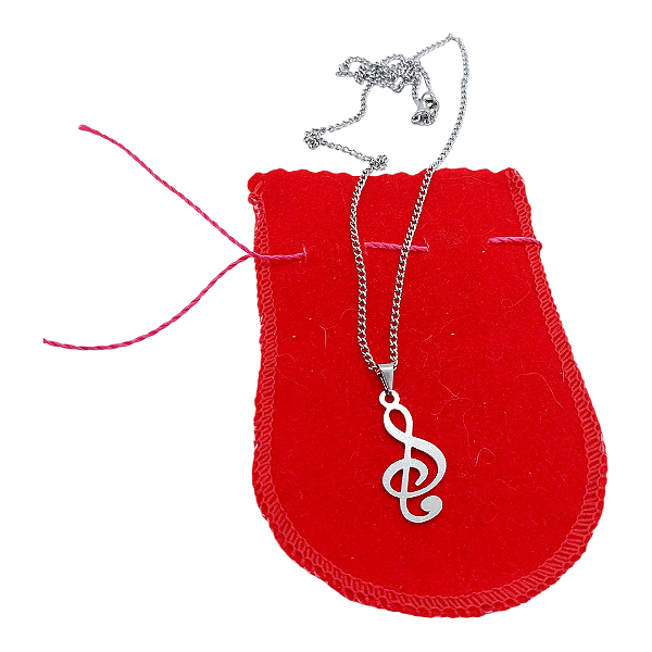 Colar CHOKER FEMININO AÇO INOX Clave De Sol Nota Musical