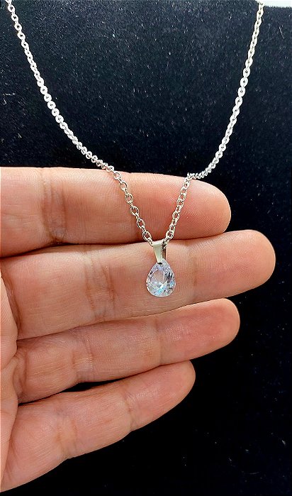 COLAR CHOKER FEMININO AÇO INOX Ponto DE Luz GOTA zircônia