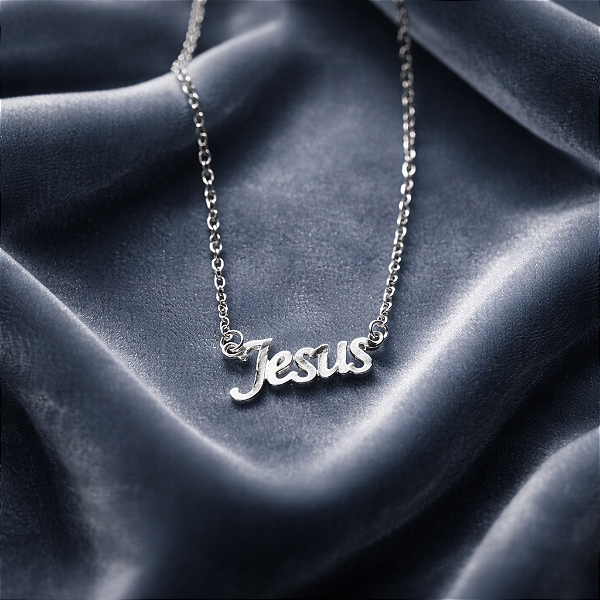 Colar CORRENTE CHOKER FEMININO AÇO INOX PINGENTE JESUS PRATA